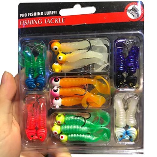 [SIÊU NHẠY] Bộ 17 mồi mềm câu lure cá lóc PROFISHING và lưỡi jig head, mồi câu cá chẽm tráp biển