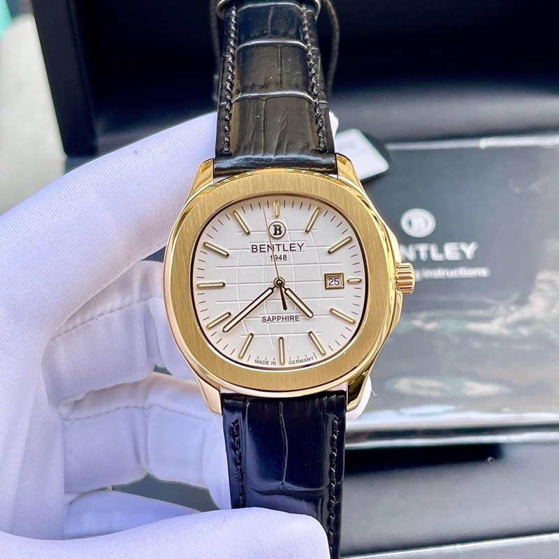 Đồng hồ Nam Bentley Nautilus BL1869 - 10 mặt trắng vỏ vàng dây da đen