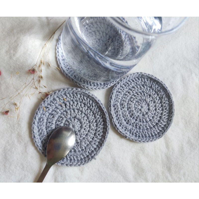 Đế lót cốc, miếng lót ly thấm nước hình tròn handmade từ len