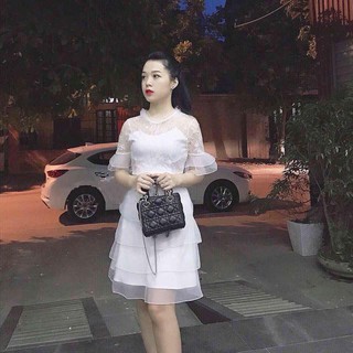 Đầm dự tiệc ren, đầm xòe ren phối voan kiếng sang trọng