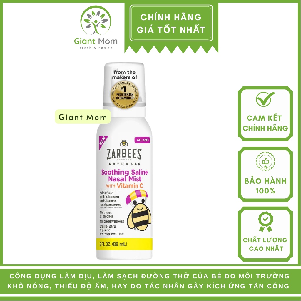Xịt Mũi Zarbee's Naturals Lô Hội Và Vitamin C  Cho Bé Từ Sơ Sinh 88ml