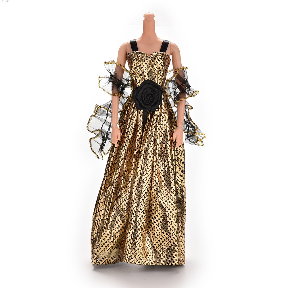 Đầm Vàng Phối Lưới Đen Xinh Xắn Cho Búp Bê Barbie