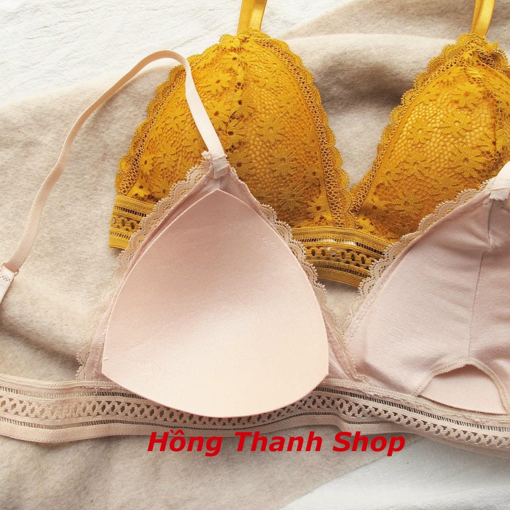 (SIÊU ĐẸP) Áo ngực Bralette ren mềm có mút lót cotton siêu mát - không gọng - Bra ren hoa cúc ko gọng kiểu Pháp