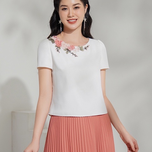 Áo nữ thiết kế Hong Vic croptop trắng cộc tay SM427