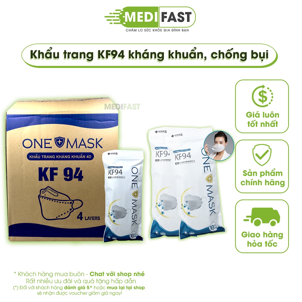 Khẩu trang KF94 thùng 300 chiếc kháng khuẩn, chống bụi mịn - Khẩu trang y tế Công nghệ 4D Hàn Quốc