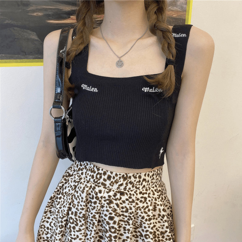 SUXI Áo Lửng Hai Dây Thêu Chữ Phong Cách Hàn Quốc Dành Cho Nữ