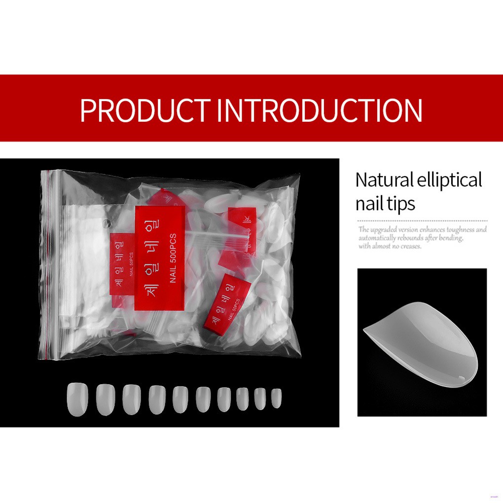 (Hàng Mới Về) Set 500 Móng Tay Giả Trong Suốt Hình Oval Tự Nhiên