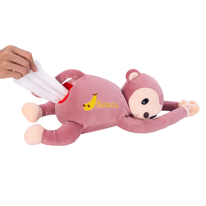 Hộp Đựng Khăn Giấy Rút Hình Khỉ Nhồi Bông Treo Trang Trí Nội Thất Xe Hơi