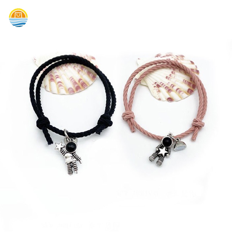 Set 2 Vòng Tay/1 Cặp Dây Cao Su Phối Nam Châm Phong Cách Phi Hành Gia