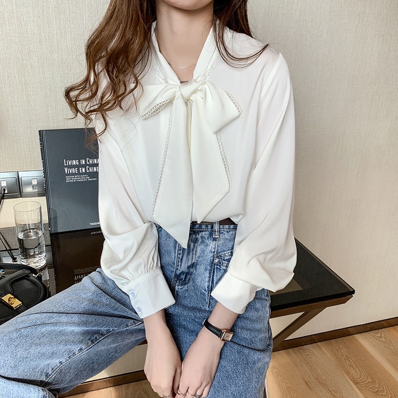 Áo Sơ Mi Chiffon Satin Tay Dài Dáng Rộng Phong Cách Hàn Quốc Cho Nữ Size S-3XL