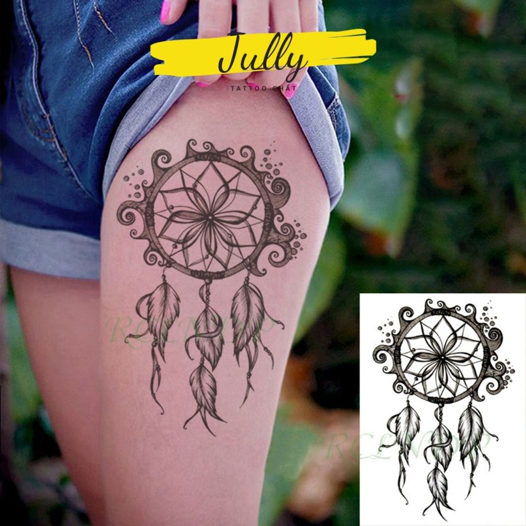 Hình xăm dán Dreancatcher chuông gió đen JULLY Tattoo chất, xăm tạm thời 15 ngày chống nước