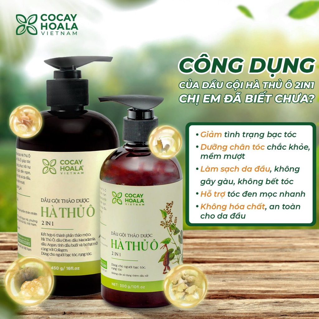 Dầu gội thảo dược Hà thủ ô Cân Bằng Sắc Tố Melanin Cỏ cây hoa lá 300g 450g