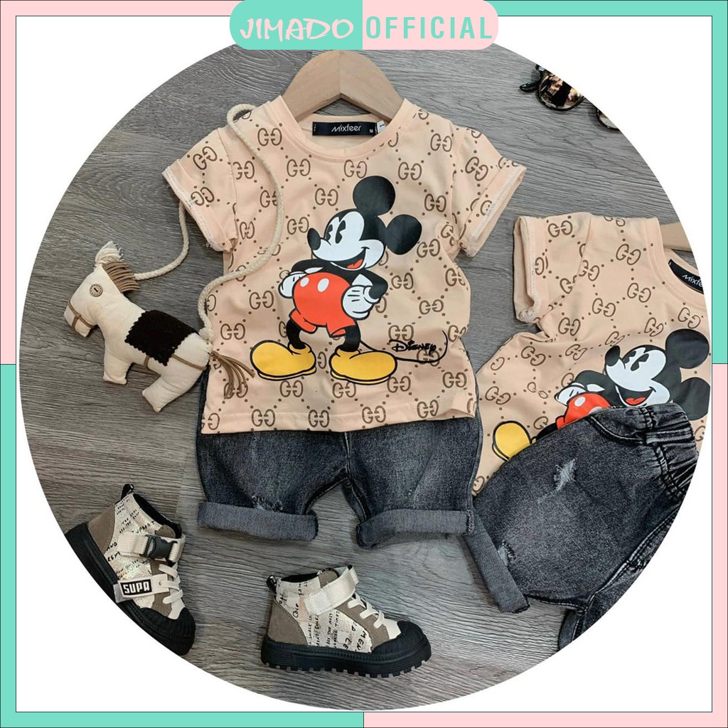 Bộ đồ cho bé gái bé trai đồ bộ áo Mickey mix quần Jean đen năng động JIMADO SL1482