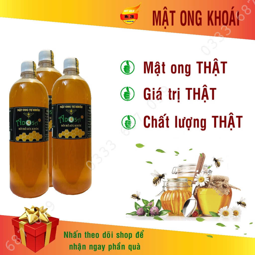 Mật ong Khoái nguyên chất 100%, 1000ml