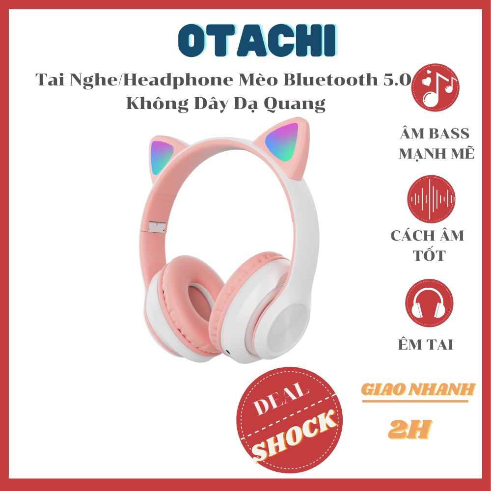 Tai Nghe/Headphone Mèo Bluetooth 5.0 Không Dây Dạ Quang Chất Lượng Âm Thanh Nổi Kiểu Dáng Dễ Thương