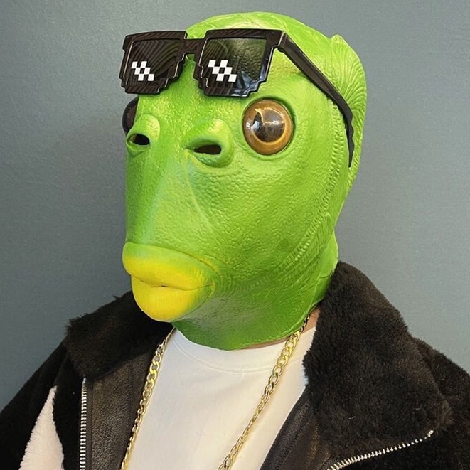 Mặt Nạ Trùm đầu Hóa Trang Quái Vật đầu Cá Màu Xanh Lá bằng silicon chơi Halloween