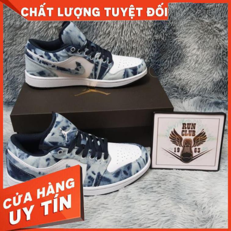 [Ảnh thật] giầy thể thao Jordan 1 low washed denim vải bò thời trang, jordan loang