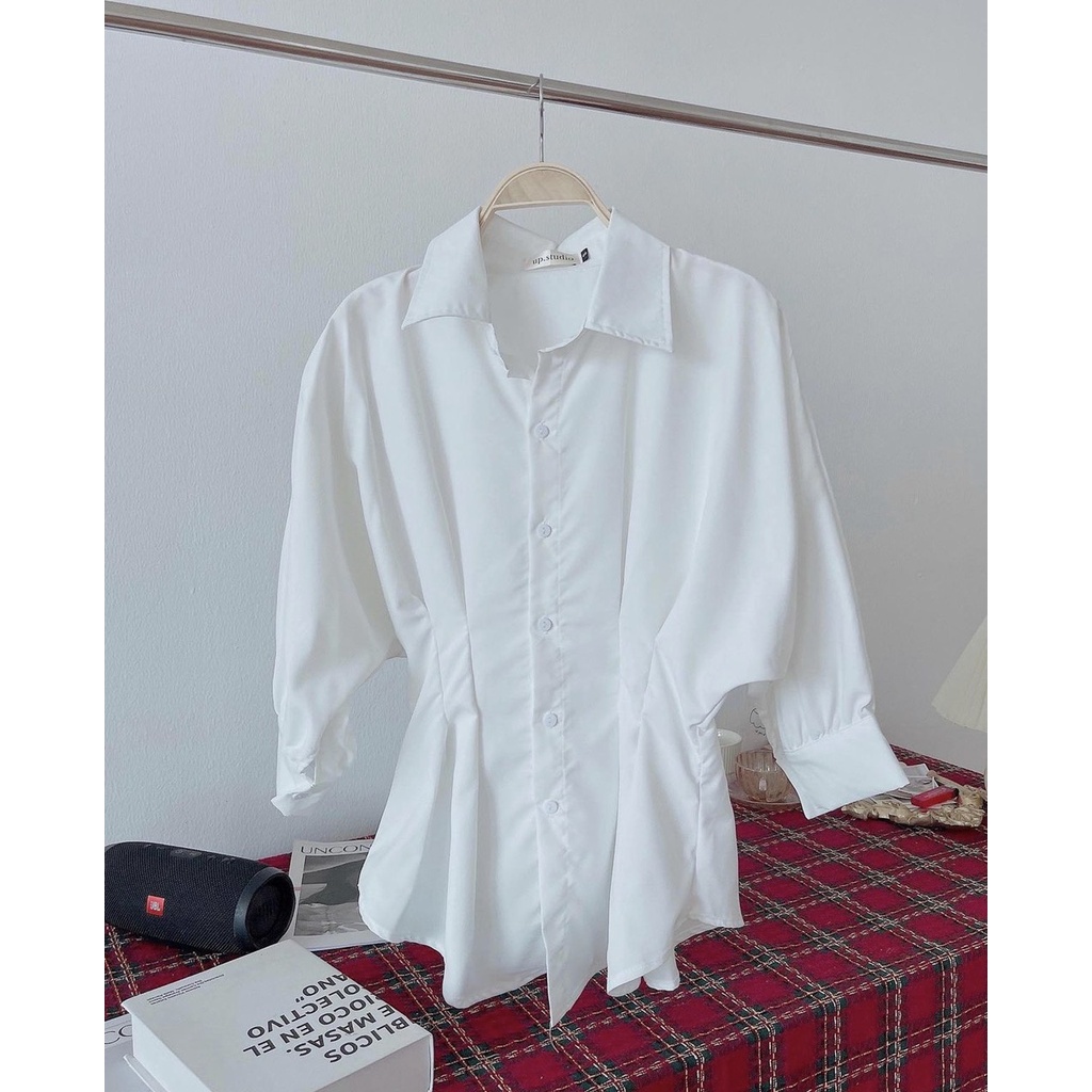 Áo sơ mi tay phồng chiết eo tôn dáng phong cách Hàn Quốc công sở dành cho nữ | BigBuy360 - bigbuy360.vn