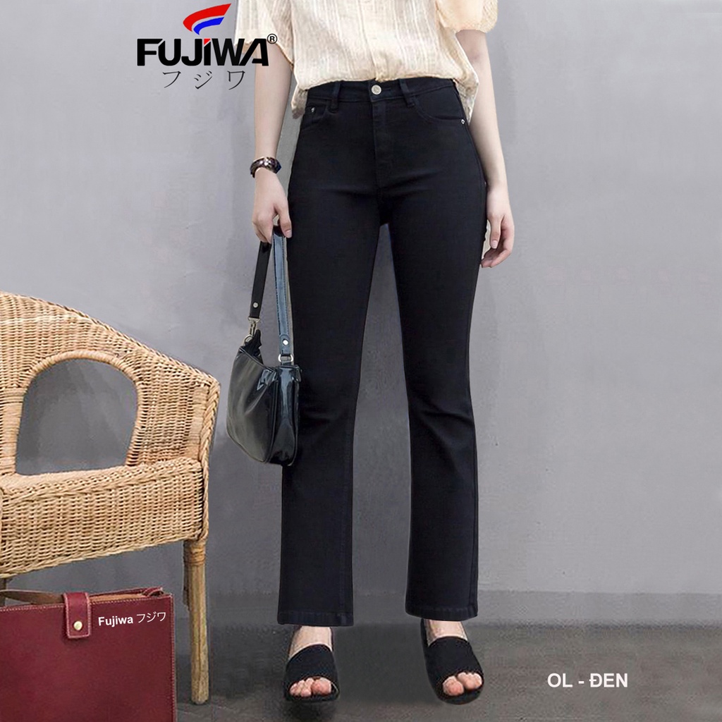 Quần Jean Nữ Ống Đứng Loe Nhẹ FUJIWA - OL. Gấu May Lai, Lưng Ngang Rốn. Size 26, 27, 28, 29, 30, 31, 32 (42kg - 70kg)