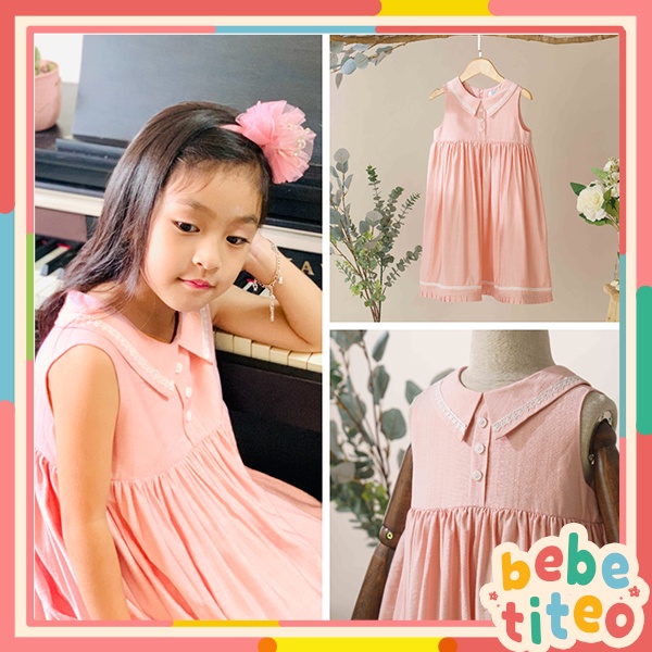 Váy Bé Gái Thiết Kế Lottie Màu Hồng Viền Ren BEBAE KIDSWEAR