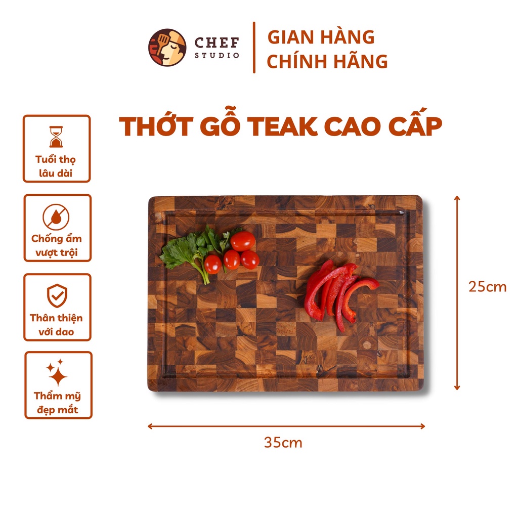 Thớt gỗ Teak Chef Studio cao cấp hình chữ nhật, đa dụng, an toàn cho sức khỏe