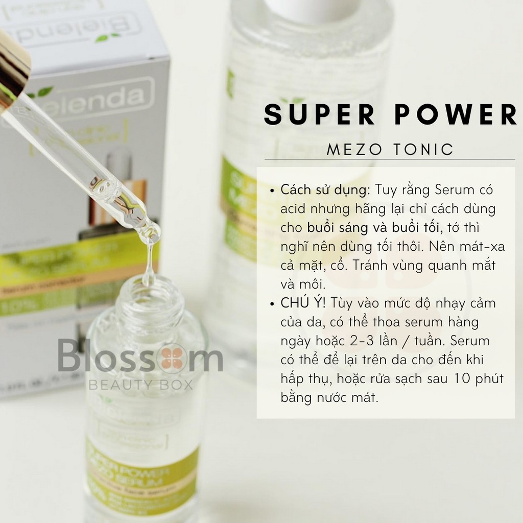 Serum da mụn, lão hoá Bielenda Super Power Mezo 10% ALMOND ACID (XANH LÁ)