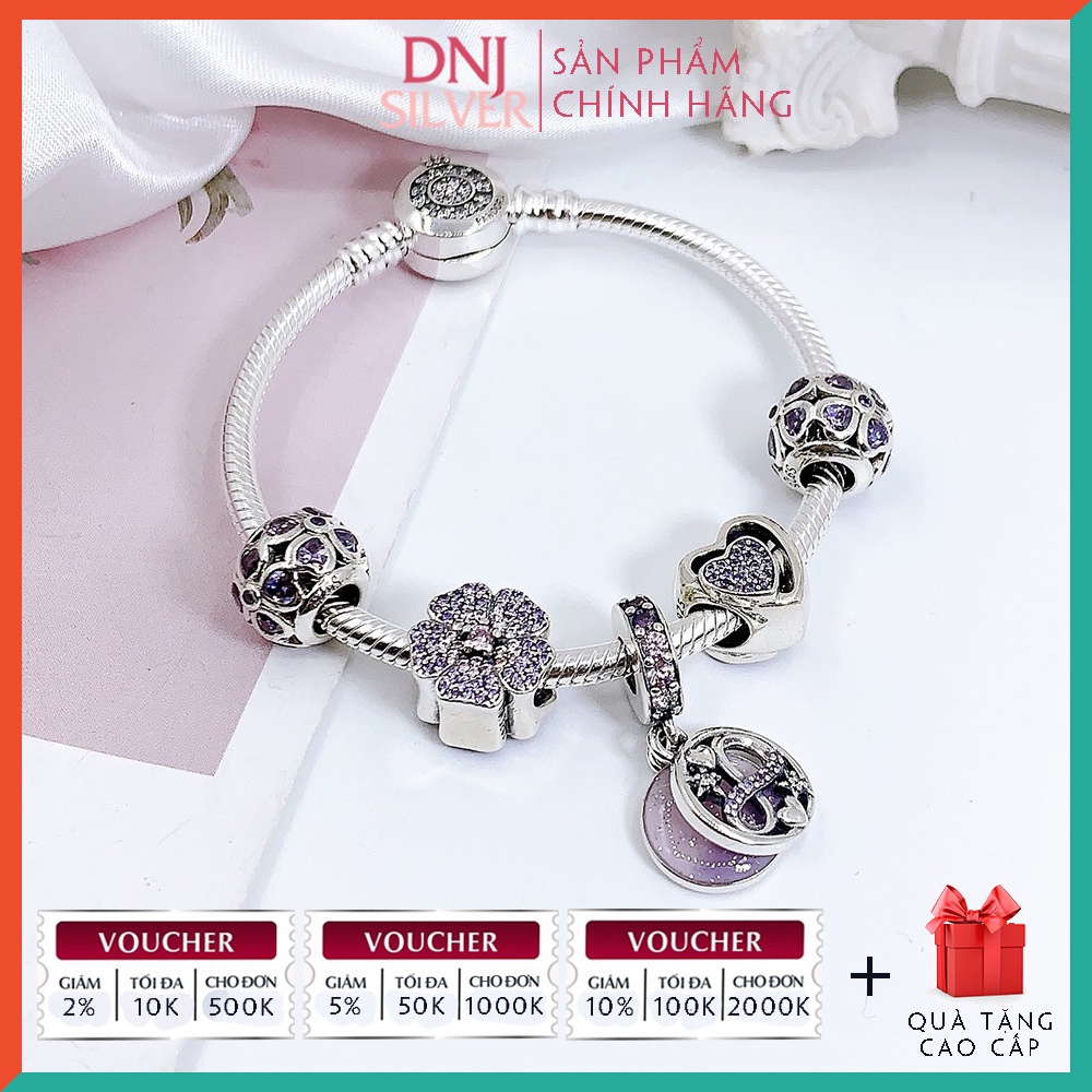 [Hàng cao cấp] Vòng tay bạc 925 cao cấp - Vòng tay charm bạc tông màu tím mang ý nghĩa tình yêu thủy chung  - DNB021