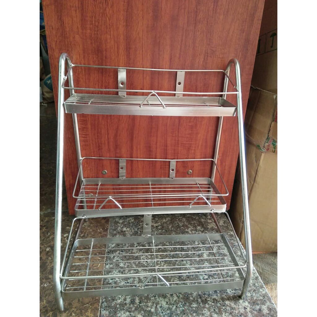 kệ gia vị inox 3 tầng cầu thang có thể treo tường hoặc để bàn | WebRaoVat - webraovat.net.vn