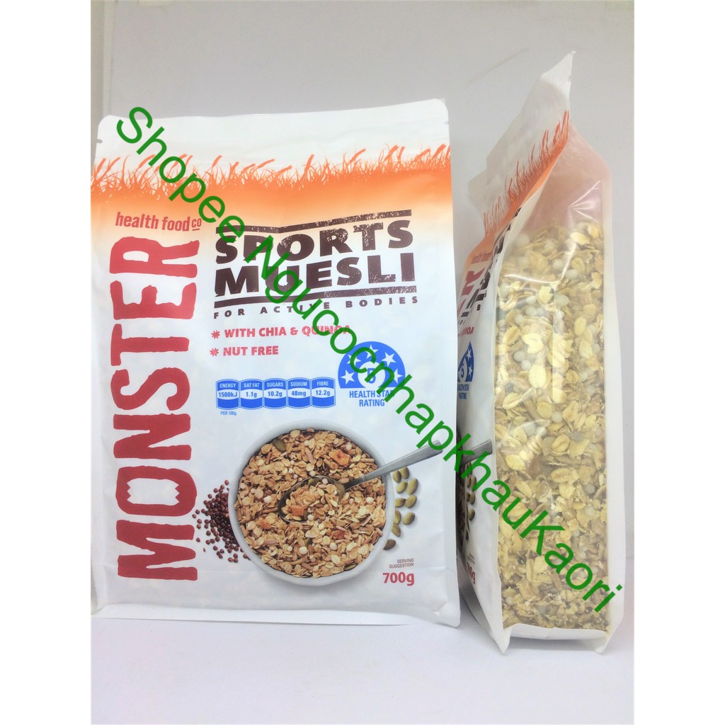 Ngũ cốc yến mạch Úc Monster 700 g/túi zip mix hoa quả sấy và các loại hạt