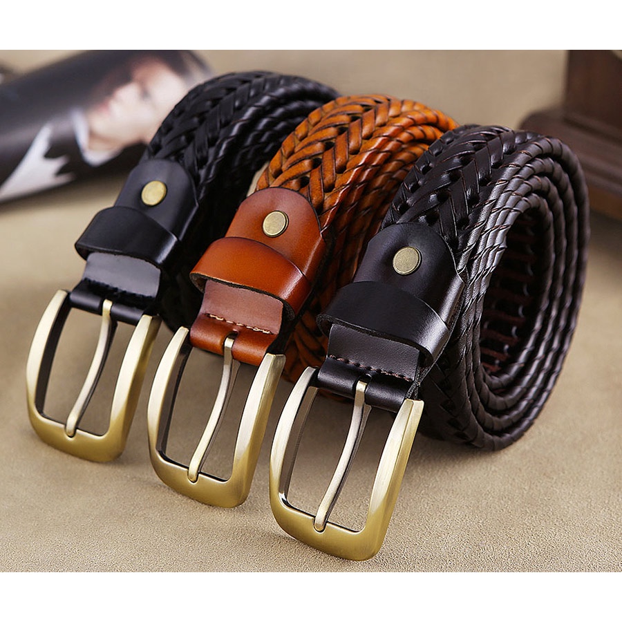 Thắt Lưng Da Bò Bện Rộng 3.3cm Chất Lượng Cao Thời Trang Cho Nam