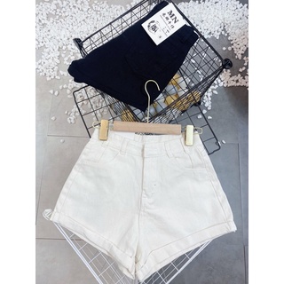 Quần short bò trơn co dãn, Quần đùi nữ vài jean cạp cao QS8393 - NhiNhi Shop