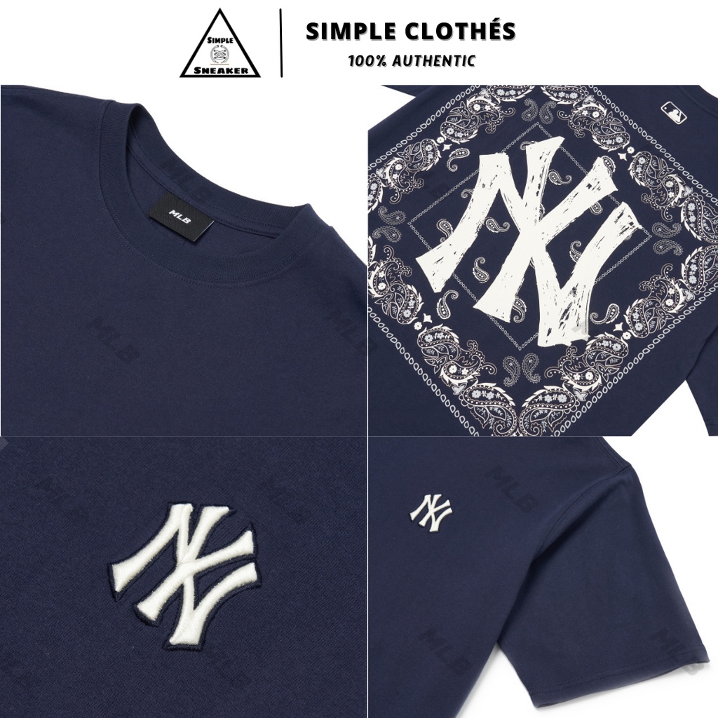 ÁO MLB PAISLEY BACK LOGO NY🔥CHÍNH HÃNG🔥T-shirt Logo NY Màu Xanh Đậm  - SIMPLE SNEAKER