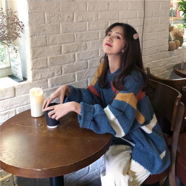 【Yuki】ÁO len họa tiết kẻ sọc nhiều màu mẫu mới Siêu HOT