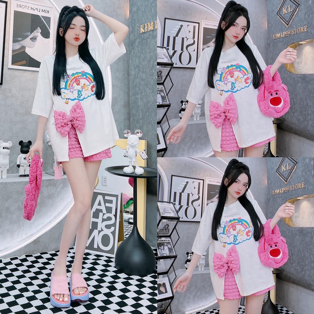 Set Bộ Đồ Nữ Áo Thun Nơ + Quần Xốp QC ( kèm video)