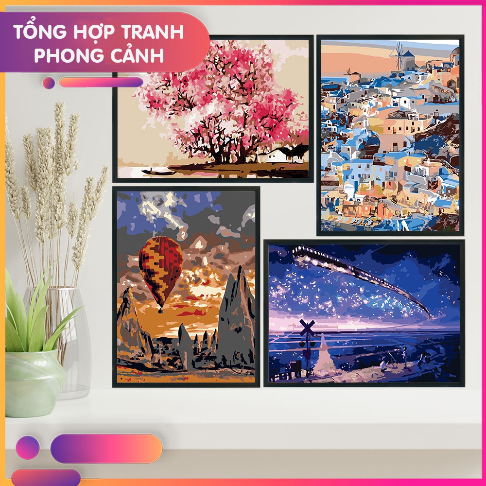 Tranh sơn dầu số hóa tự tô màu theo số - BỘ 2 TRANH VẼ VỀ PHONG CẢNH CỰC ĐẸP