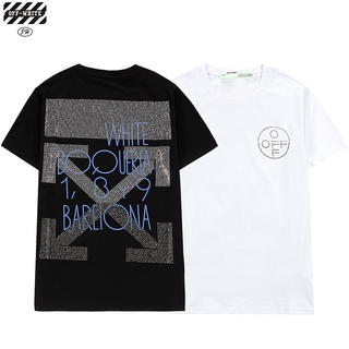 OFF Men and Women Couples Cotton Hot Drilling Short Sleeve T-shirt