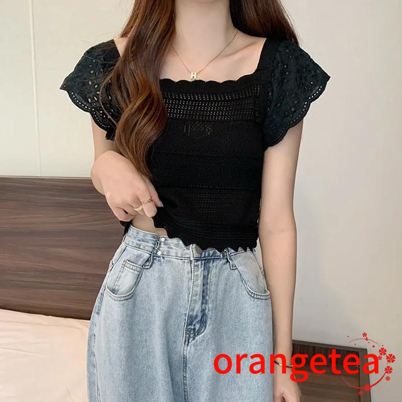 Áo Thun Nữ Dệt Kim Cổ Vuông Màu Sắc Thời Trang Mùa Hè