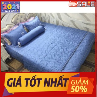 Bộ Chăn Ga Gối Phủ Trần Bông 5 món satin màu xanh dương