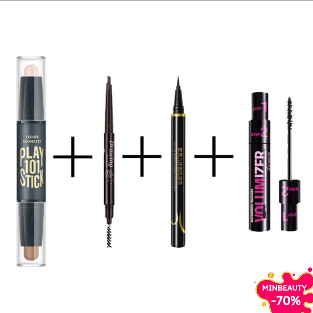 COMBO MASCARA+ BÚT TẠO KHỐI+ KẺ MẮT+ KẺ MÀY KHÔNG TRÔI KHÔNG LEM