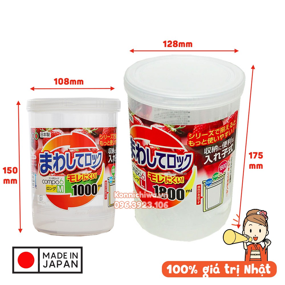 Hộp đựng nắp xoáy tròn SANADA 1000ml & 1800ml | Hộp nhựa mềm bảo quản thực phẩm chuyên dụng | Hàng nội địa Nhật