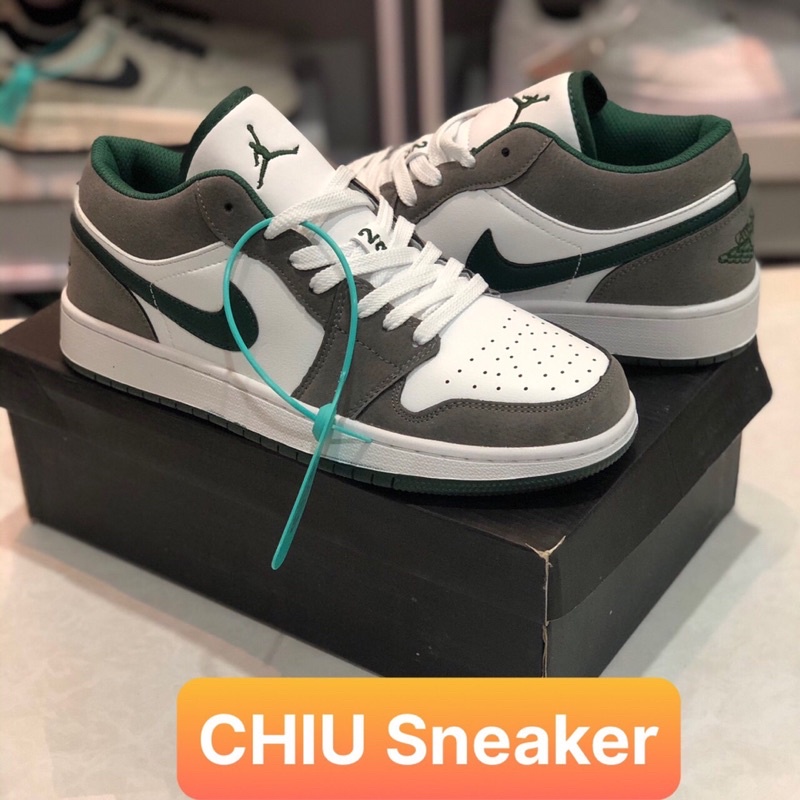 Giày thể thao Jordan 1 cổ thấp xanh lá phiên bản da thật và da cao cấp jd1 low