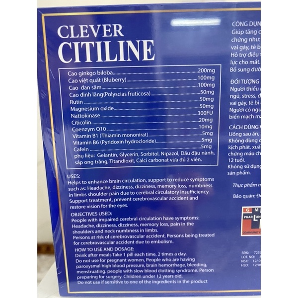 HOẠT HUYẾT BỔ NÃO CLEVER CITICOLINE- 60 viên