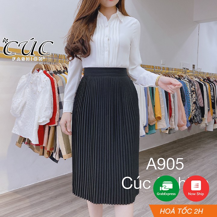 Chân váy xếp ly Cúc Fashion dáng dài cao cấp công sở nữ váy ly nhỏ