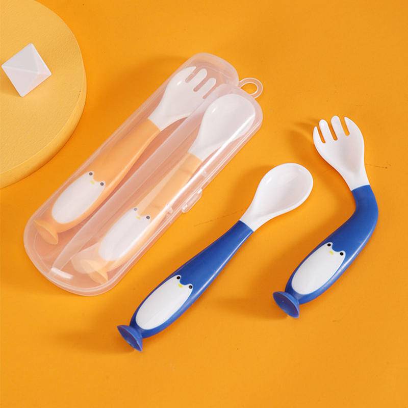 Bộ Muỗng Nĩa Tập Ăn Bằng Cho Bé Có Thể Uốn Cong Kèm Hộp Đựng