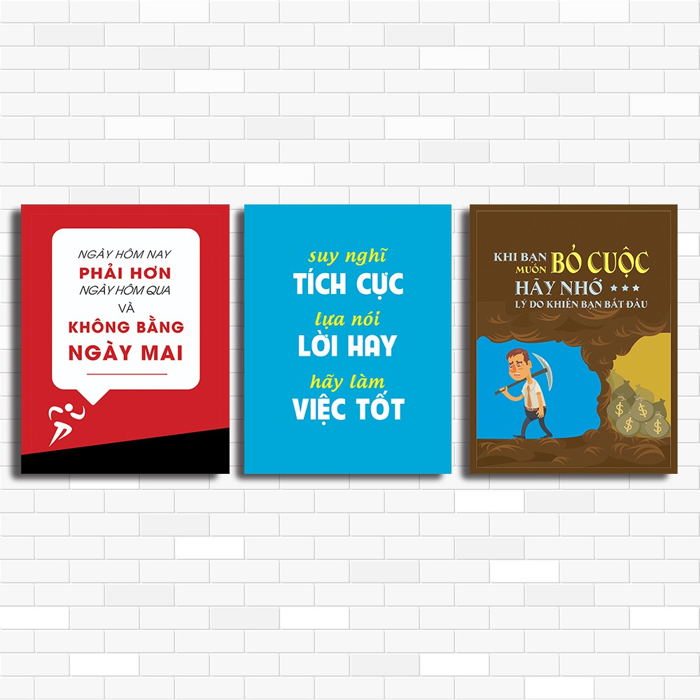 Tranh văn phòng- Bộ tranh sologan tạo động lực làm việc , vải canvas căng khung gỗ , Kích thước : 40