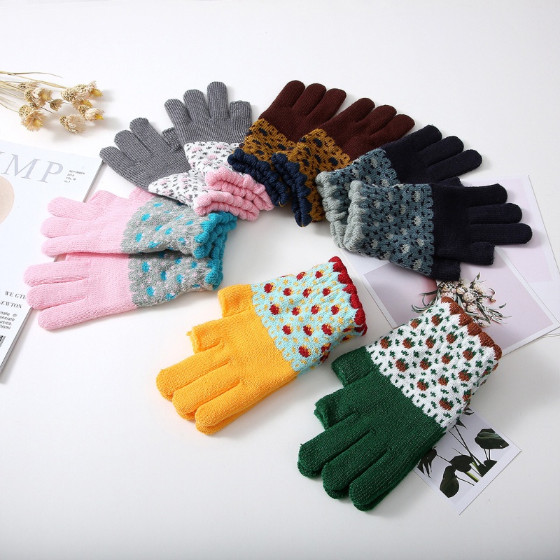 Găng Tay Dệt Kim Hở Ngón Dày Dặn Giữ Ấm Mùa Đông Cho Bé