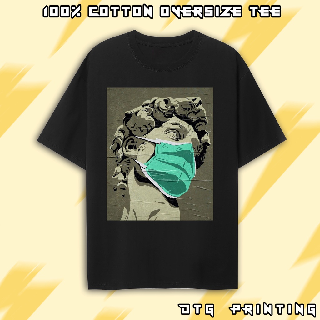 Áo Phông Tay Lỡ Tượng David Đeo Khẩu Trang Phong Cách Âu Mỹ Form Rộng Unisex 100% Cotton - Hàng nhập khẩu