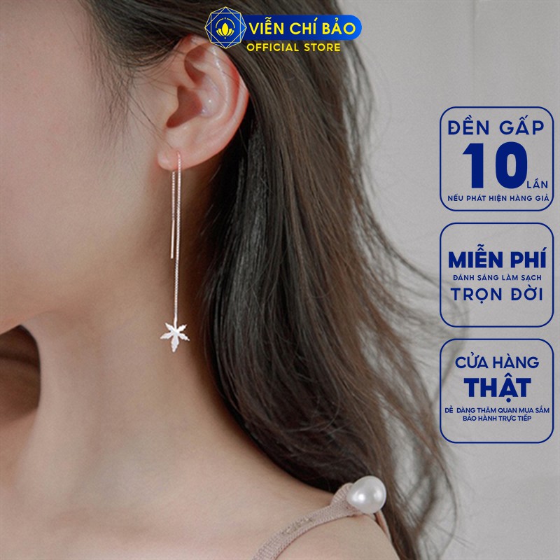 Bông tai bạc nữ hình lá Phong dây dài chất liệu bạc 925 thời trang phụ kiện trang sức Viễn Chí Bảo B400754