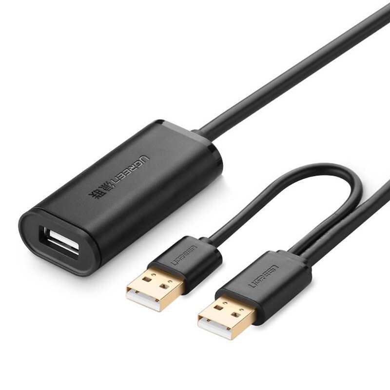 Dây nối dài USB 2.0 dài 10m có chíp khuyếch đại, hỗ trợ nguồn USB, Ugreen 20214 US137 - Hàng Chính Hãng