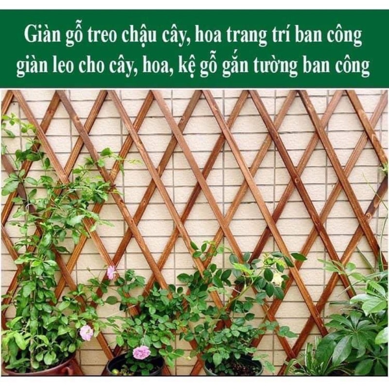 Giàn gỗ treo cây hoa ban công. Gỗ cao su xuất khẩu chịu mưa năng. Gỗ dầy chắc chắn. Bảo hành 3 năm